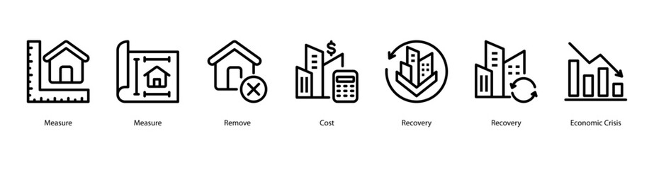 Fototapeta premium Economic Challenge web banner icon vector illustration featuring Measure, Measure, Remove, Cost, Recovery, Recovery, and Economic Crisis.