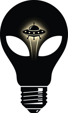 Alien Light Bulb Idea Concept UFO Silhouette Vector Illustration