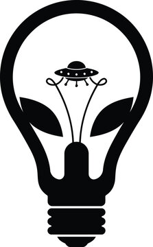 Alien Light Bulb Idea Concept UFO Silhouette Vector Illustration