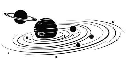Stylized illustration of planets rings and orbital paths in space © MDRASEL