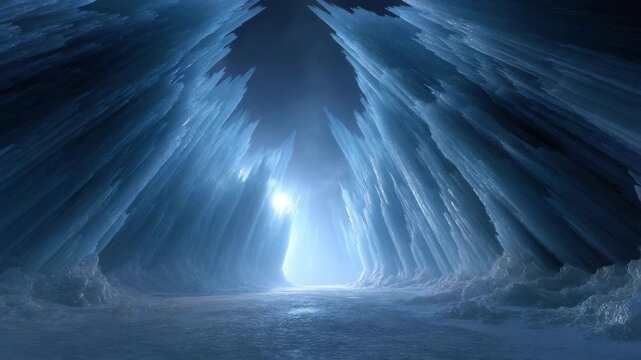 Ice cave blue light frozen tunnel icy wall cold landscape winter scene frost texture glacial cave dark interior luminous opening, ice wall snow floor cold cave winter landscape glacier frozen