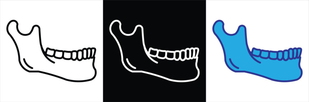 Human Jaw Bone Mandible Line Icon Set for Dentistry and Anatomy Design