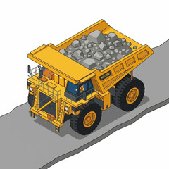 Large yellow mining dump truck carrying rocks on a road. © PRASETIA