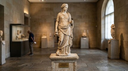 Fototapeta premium Ancient Marble Statue of a Woman in a Museum Gallery.