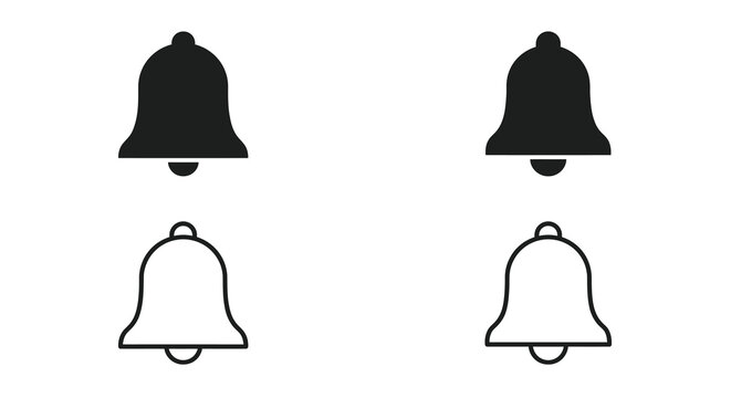 Bell Silhouette Set Black And White Line Art Icons
