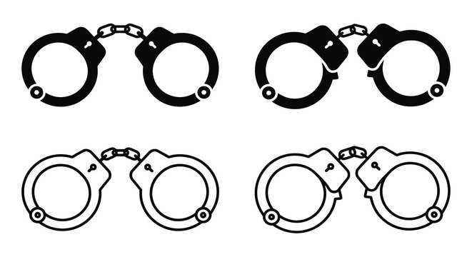 Handcuffs Black And White Silhouette Illustration Set On A White Background