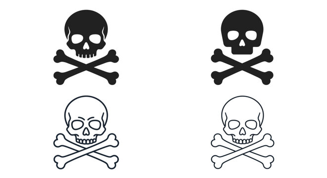 Skull And Crossbones Icons Black And White Line Art Variations