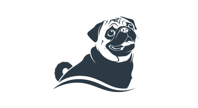 Minimalist black and white vector illustration of a pug dog.
