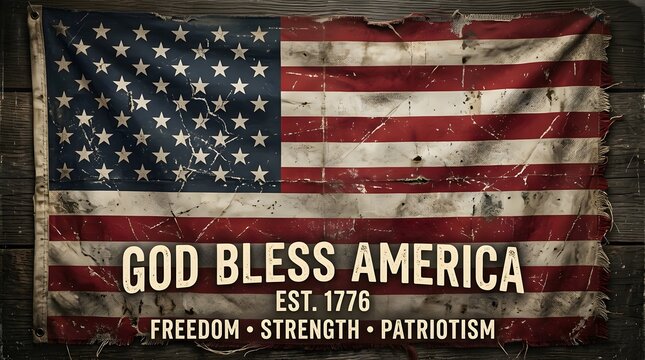 Independence day america distressed us flag with 'god bless america' 4th july patriotism