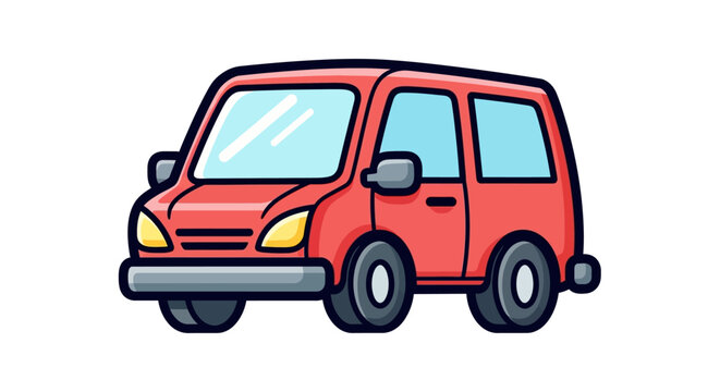 Red cartoon minivan car isolated on white background