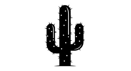 Black silhouette of a saguaro desert cactus icon on a white background. © gambar
