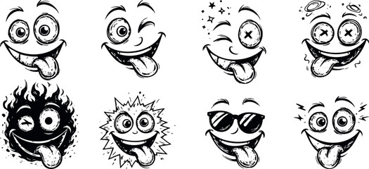 Naklejka premium Funny Emoji Face Vector Set with Tongue Out Expressions Cartoon Emoticon Icon Collection Pack