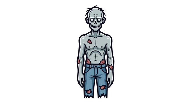 Cartoon zombie monster standing, isolated on white background.