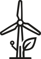 Wind turbine eco energy icon with leaf and technology line vector illustration © EstuPutri