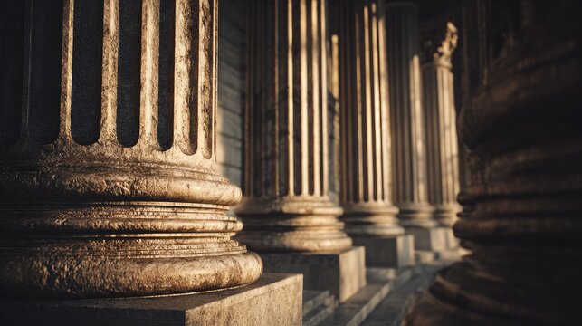 Repetitive rows of classical column bases and pedestals.