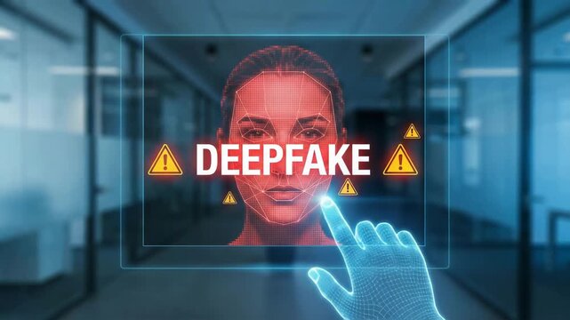 A digital interface detecting a deepfake video, representing digital manipulation and misinformation.