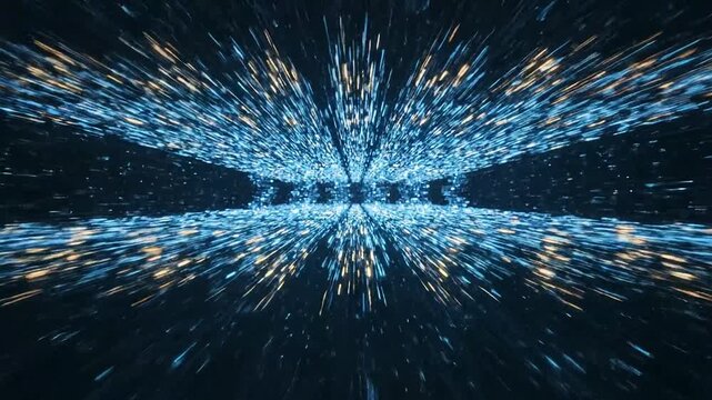 Abstract blue and gold glowing light streaks creating a sense of speed and energy