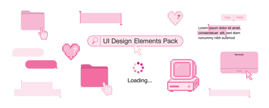 ui design elements pack in pink pastel style for apps, websites and social media