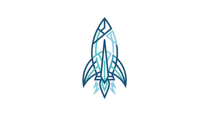 Abstract geometric rocket ship launching with blue lines and shapes. © garen