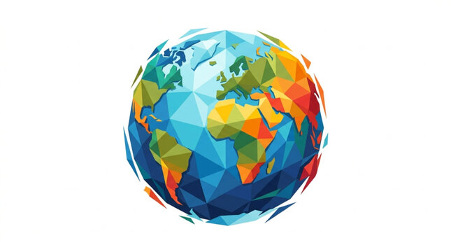 Abstract geometric representation of planet Earth with colorful continents.