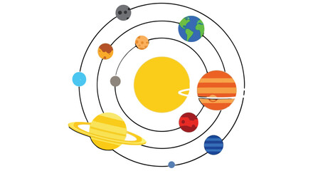 A colorful illustration depicting the sun and planets in orbit © JOHIRUL_STUDIO