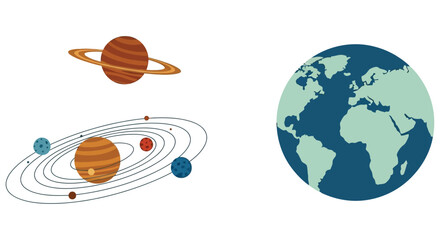 Illustration depicting earth and several planets orbiting the sun © JOHIRUL_STUDIO