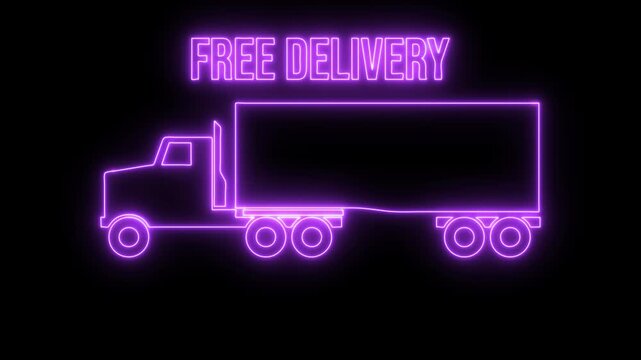 Free delivery service icon animated 4K video isolated on black background. Free shipping. 24 hour and fast delivery. 4K Video motion graphic animation	