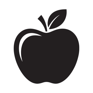 Black apple silhouette with leaf simple graphic design