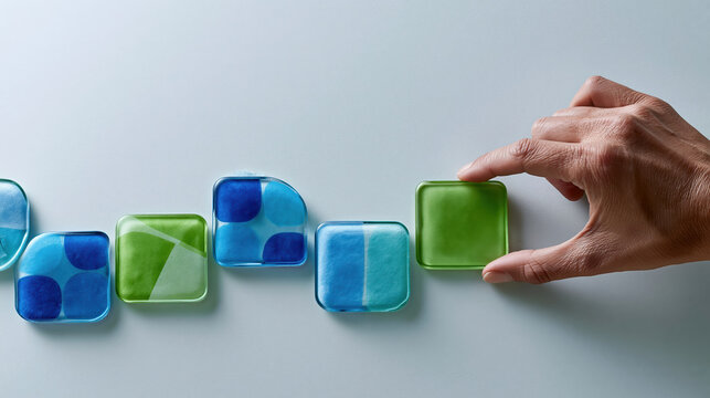 Abstract glass square hand touch blue green path journey personalization