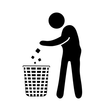 Silhouette of a man throwing trash into garbage bins promoting cleanliness, recycling, and environmental awareness
