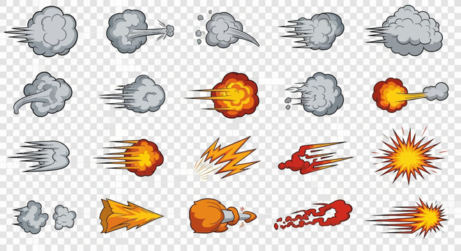 Vibrant Cartoon Speed, Motion, and Explosion Effects Collection for Dynamic Graphic Design and Animation