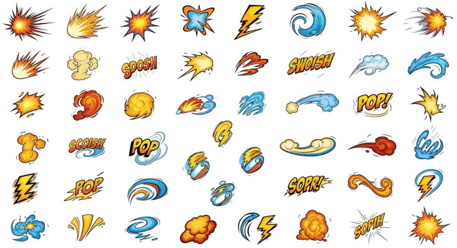 Explosions, Impacts, and Sound Effects in Comic Book Style for Dynamic Visual Storytelling