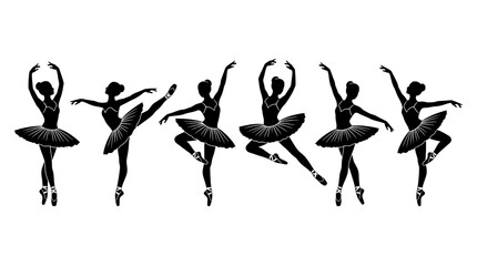 Obraz premium Ballerinas Dancing Set with Elegant Poses and Tutus in Silhouette Style Featuring Ballet, Performance, Art with Dance and Grace Elements for Poise,