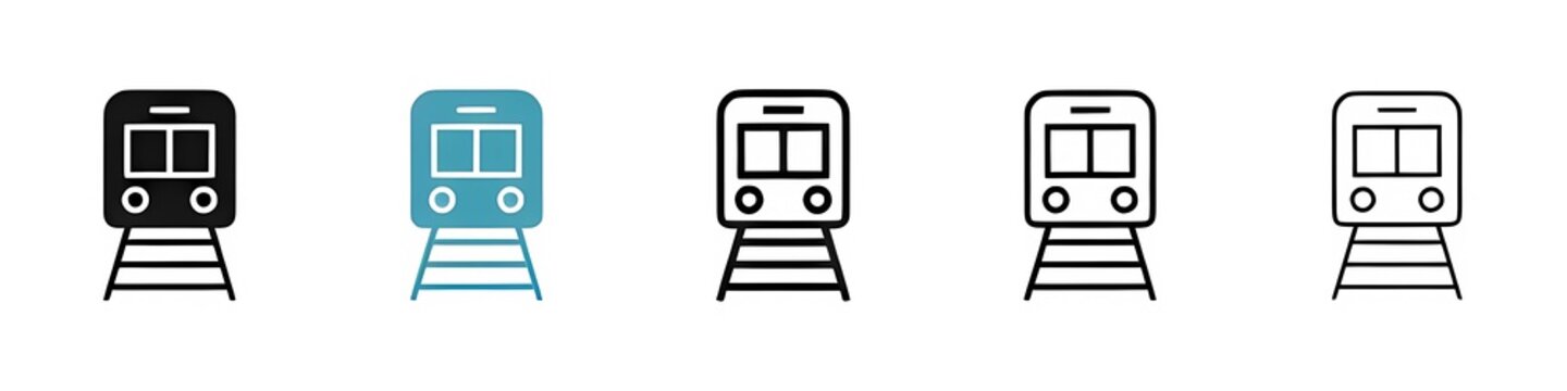 Train Vector Icon Set. Underground Metro or Rail Sign. Train Transportation Symbol for UI Designs. Thin line customizable illustration. Contour symbol. Vector isolated outline drawing. Editable stroke