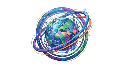 Abstract Globe with Colorful Orbiting Rings. © Brodin