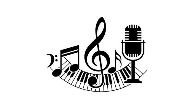 Music notes and microphone symbol.