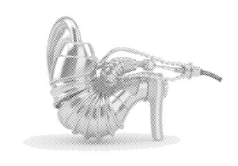 Artificial Cybernetic Inner Ear 3D Render with Titanium Cochlea and Gyroscopic Balance Sensors © MdMatiur