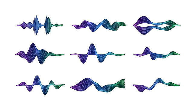 Digital pulse elements for tech branding, AI visuals and futuristic interface layouts, isolated on White background