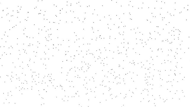 Abstract animation featuring chaotic movement of small black dots on a white background with dynamic random motion.