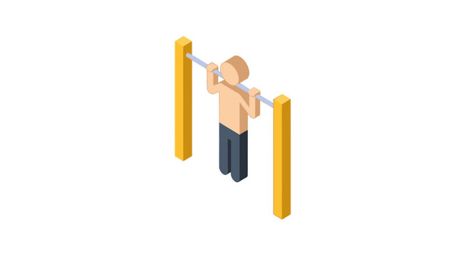 Illustrated character performing pull up exercise routine outdoors.