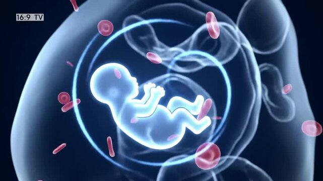 Detailed 3D Animation of Fetal Development Within the Womb Highlighting Blood Flow and Cellular Activity for Medical Educational Use