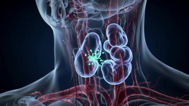 Detailed 3D Animation Of Human Kidneys Depicting Blood Vessels And Anatomical Functionality For Medical Education And Health Visuals