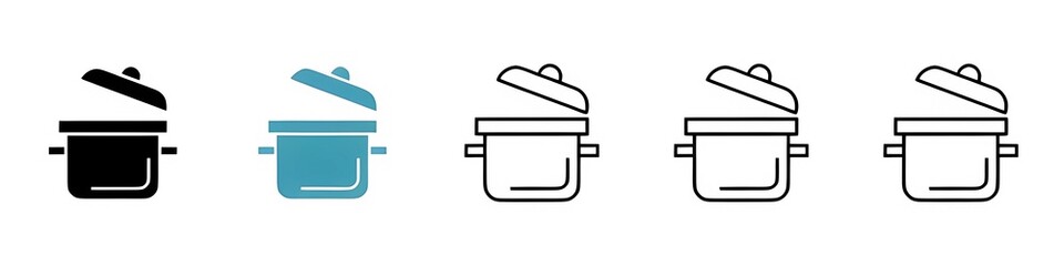 Cooking pot vector thin line icon set. boiling casserole sign. steam saucepan sign for web ui designs. Thin line customizable illustration. Vector. Vector isolated outline drawing. Editable stroke  © Lovely