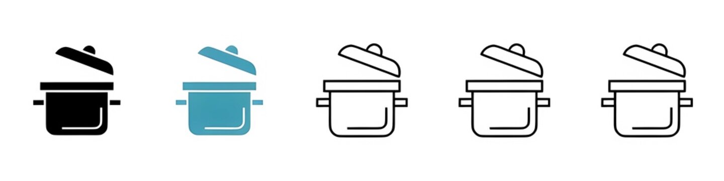 Cooking pot vector thin line icon set. boiling casserole sign. steam saucepan sign for web ui designs. Thin line customizable illustration. Vector. Vector isolated outline drawing. Editable stroke 