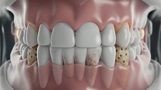 Detailed 3D Illustration of Human Teeth with Dental Plaque and Implications for Oral Health and Gum Disease Prevention