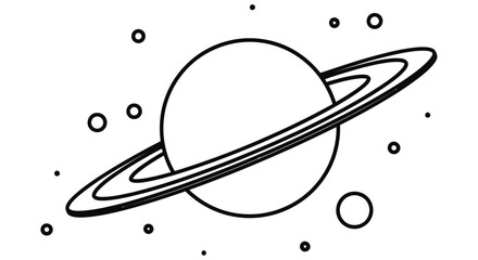Simple line drawing of saturn with rings and scattered space elements © Imdadul_Studio