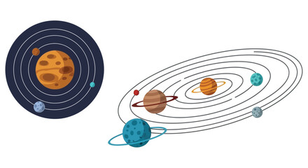 Illustration of our solar system showing planetary orbits and celestial bodies © Imdadul_Studio