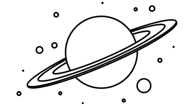 Simple line drawing of saturn with rings and scattered space elements