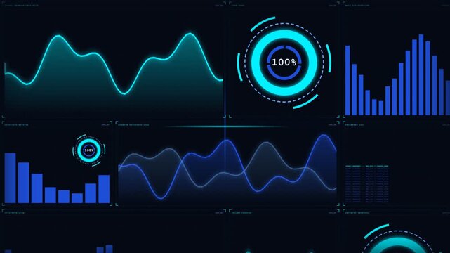 Futuristic Data Analytics HUD Dashboard - 4K Sci-Fi Hologram Interface
