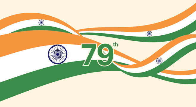 Indian Flag with Tricolor Waves and 79th Celebration.